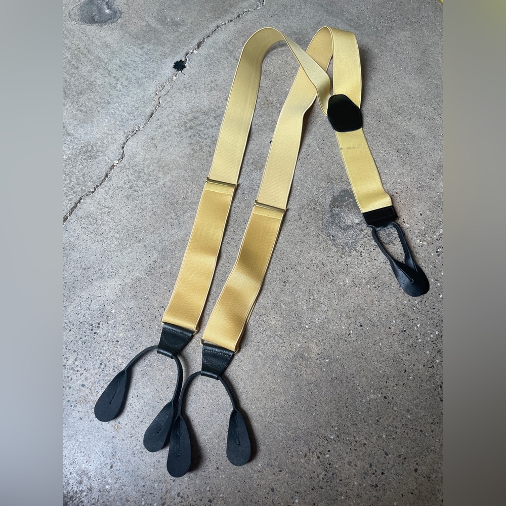 Yellow Vintage Suspenders, Unbranded, Elastic And Leather, good condition